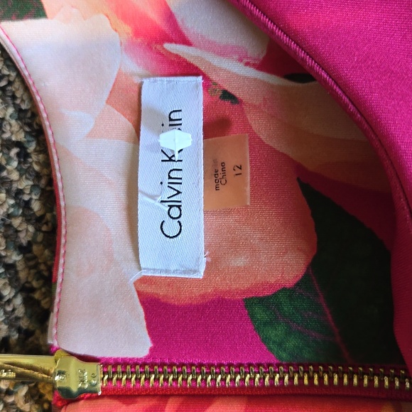 Vintage y2k Calvin klein floral circle skirt dress body con magenta pink midi - Picture 3 of 5